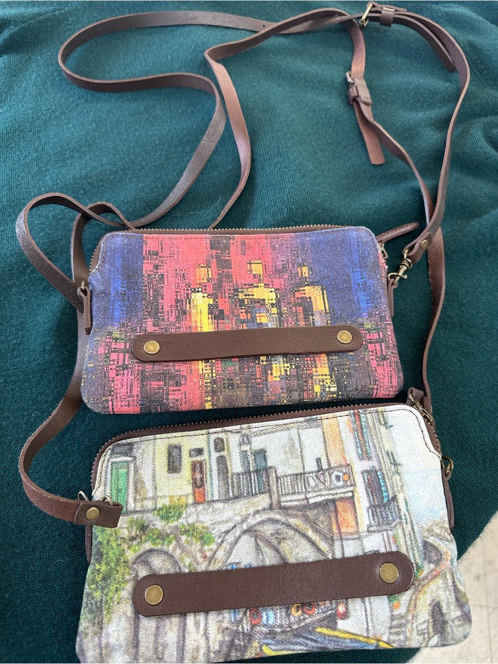 Vida Crossbody bags Canvas Wallet with Brown Leather Strap Multicolor